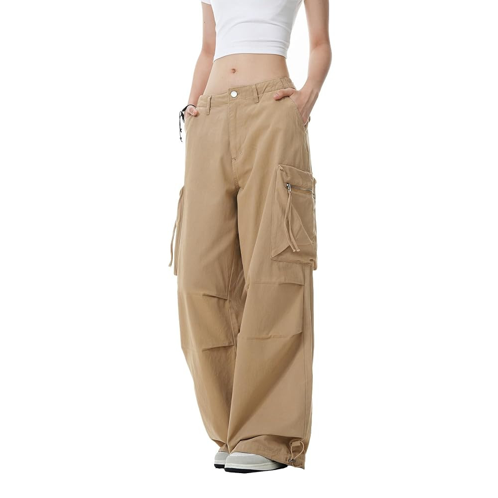 WZIKAI Womens Parachute Cargo Pants Y2K Baggy Cargo Pants Wide Leg Casual Joggers with Pockets | Amazon (US)