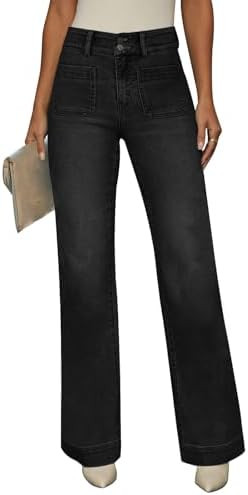 KUNMI Jeans for Women Wide Leg Baggy High Waist Boyfriends Straight Leg Stretchy Denim Pants Tren... | Amazon (US)