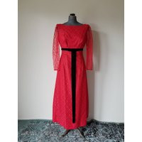 Vintage 1960's Red Lace Evening Dress | Etsy (US)