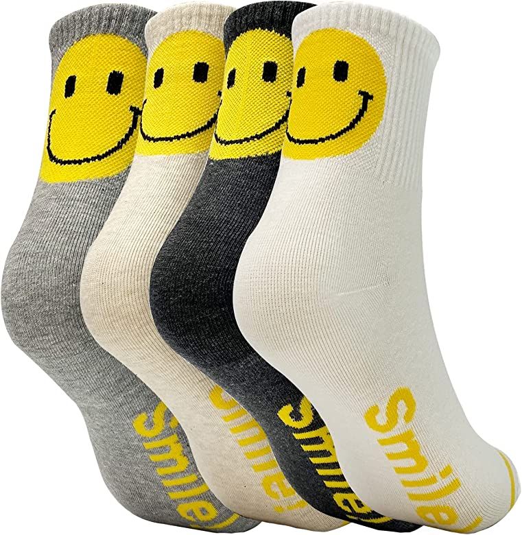 HOLAWIT Happy Face Fun Design Positive Smile Back Point Quarter Socks 4P Set | Amazon (US)