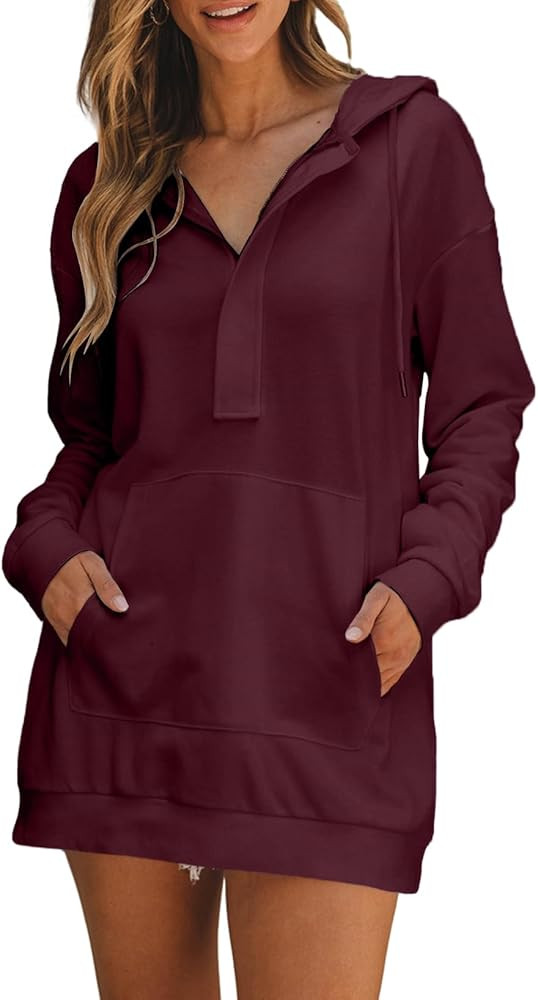 AlvaQ Women Casual Long Sleeve Hoodie Dress Fashion Clothes Loose Sweatshirt Pullover | Amazon (US)
