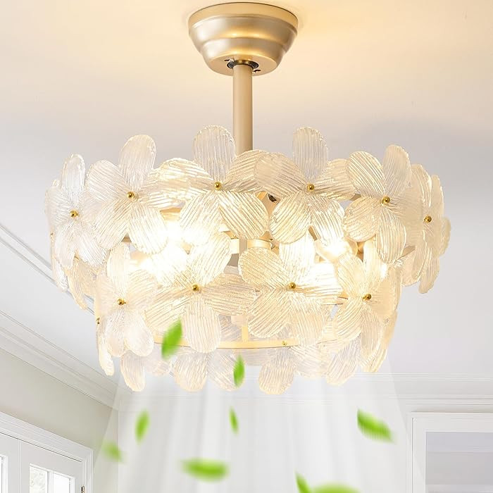 20" Gold Crystal Fandelier Ceiling Fans with Lights, Gold Flower Chandelier Ceiling Fan with Light Remote Control, Morden Caged with 6 Speeds for Bedroom, Nursery, Living Room(Clear) | Amazon (US)