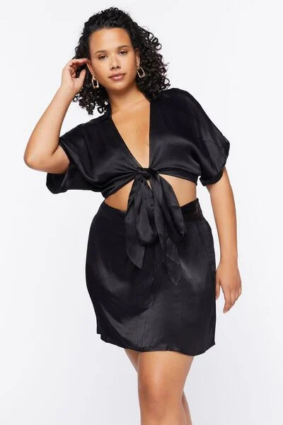 Plus Size Satin Knotted Mini Skirt | Forever 21 (US)