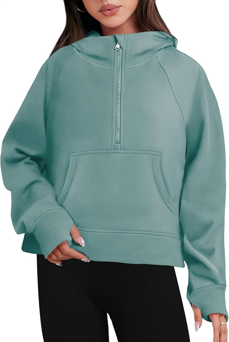 Caracilia Half Zip Sweatshirts Cropped Hoodies Fleece Quarter Zip Up Pullover Top Sweater Fall Ou... | Amazon (US)