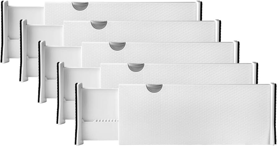 RAPTUROUS Deep Drawer Divider 5 Pack, [5 Inch Tall, 13-22"] Long Expandable, Adjustable Drawer Di... | Amazon (US)