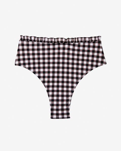 High Waisted Gingham Print Ruffle Bikini Bottom | Express