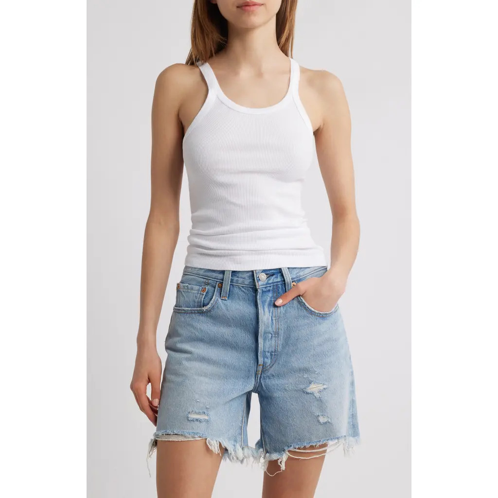 Re/Done Ribbed Tank Top in New Optic White at Nordstrom, Size Large | Nordstrom