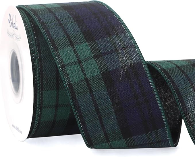 Ribbli Christmas Plaid Wired Ribbon, Black Watch Tartan Scottish Plaid Ribbon 2-1/2 Inch x Contin... | Amazon (US)
