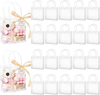 Mauproy 50 Pack Clear Gift Bags with Handles, Party Favor Bags with Ribbons and Tags, Reusable Go... | Amazon (US)