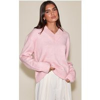 Dusty Pink Brushed Laguna Knit V Neck Sweater | PrettyLittleThing US