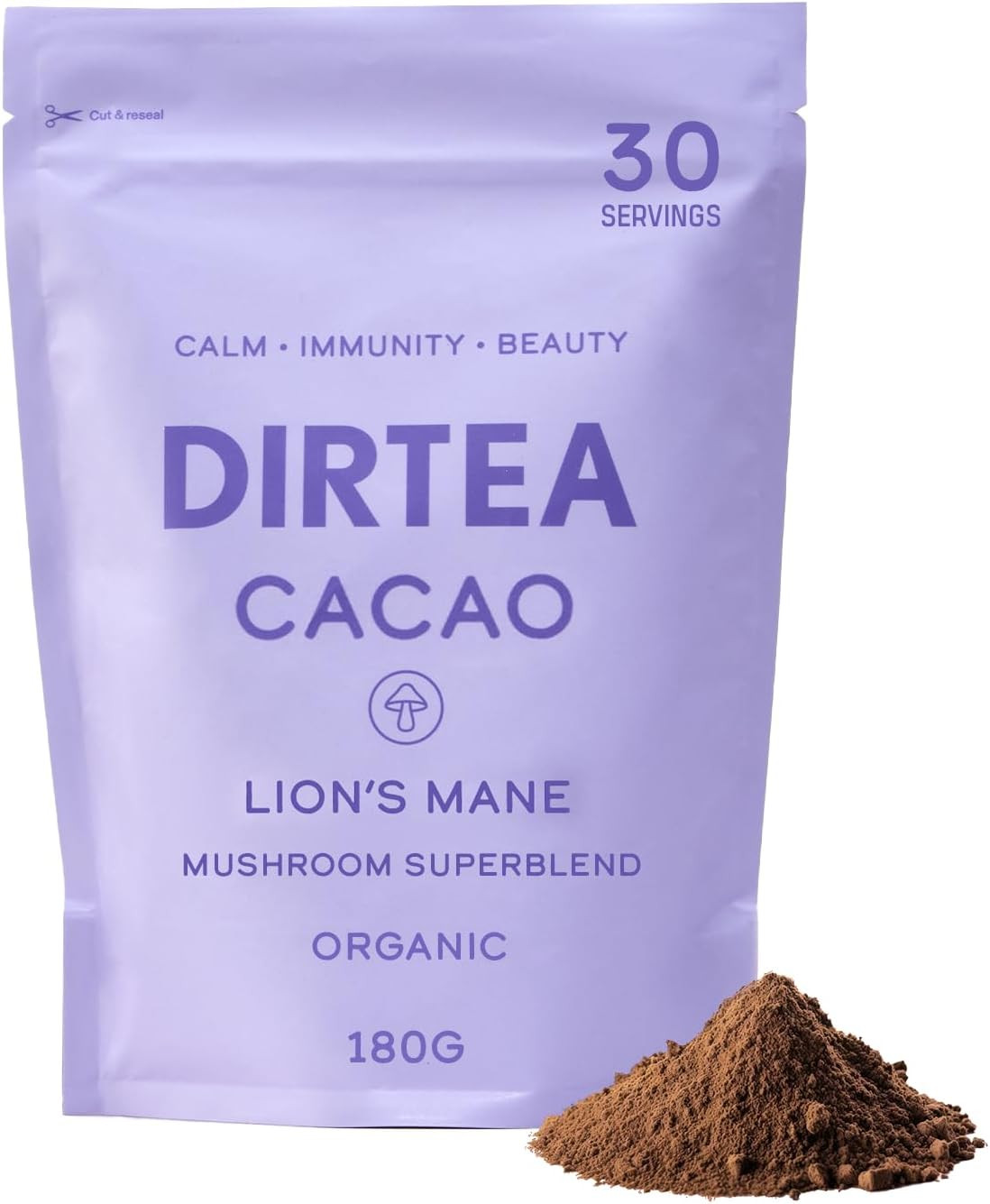 DIRTEA Cacao with Organic Lion's Mane - 100% Organic Cacao with MCT & Moringa, Reishi & Tremella ... | Amazon (UK)