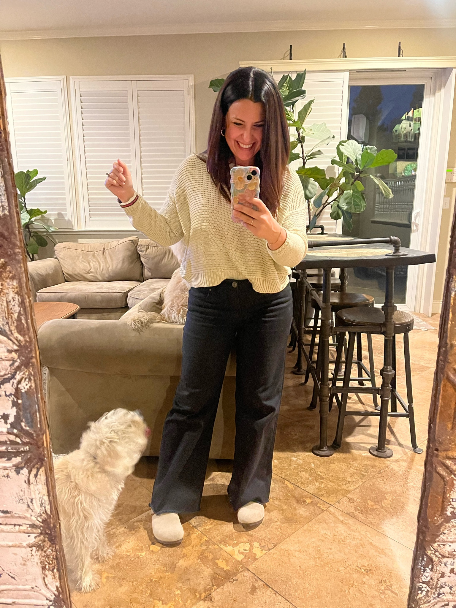 Can you spot my two photo bombers in this pic! I got my roots touched up today and had a fun lunch with family. 

Wide leg jeans
Birkenstock Boston clogs


#LTKWorkwear #LTKOver40 #LTKPetite