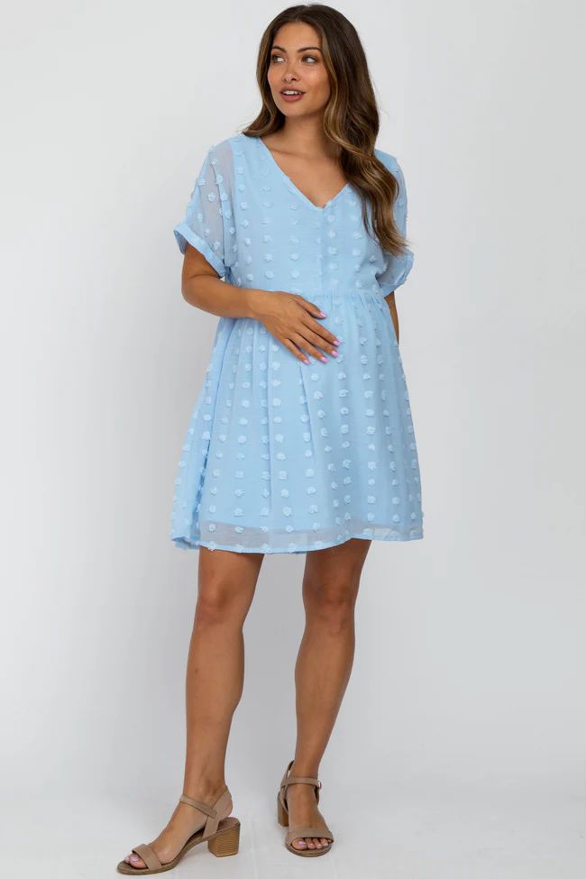 Light Blue V-Neck Swiss Dot Maternity Dress | PinkBlush Maternity