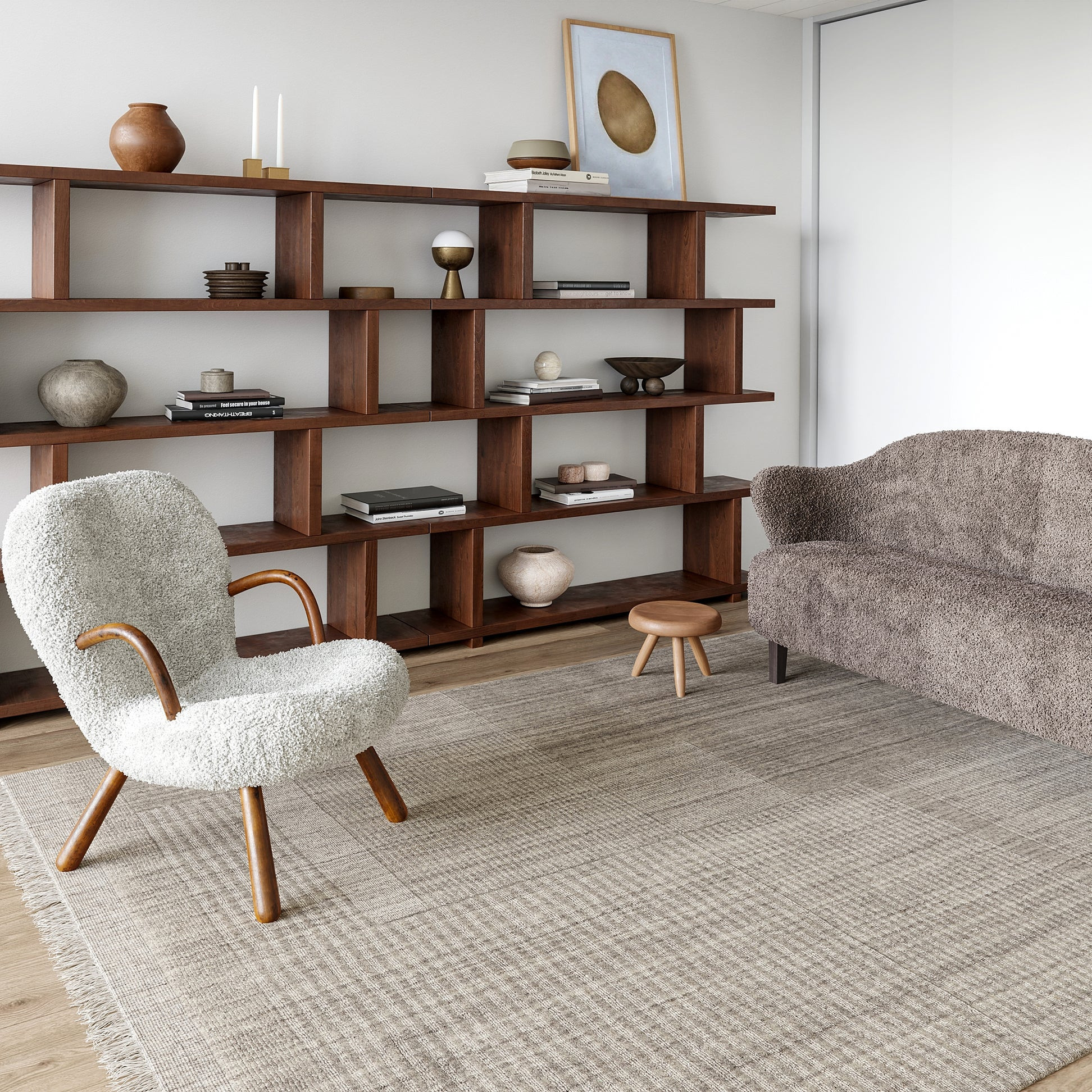 Mozai Fringed Wool-Blend Rug | Beige | Rugs USA