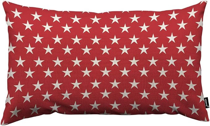HOSNYE Stars Throw Pillow Cover USA Flag White Stars On A Red Background Linen Fabric for Couch B... | Amazon (US)