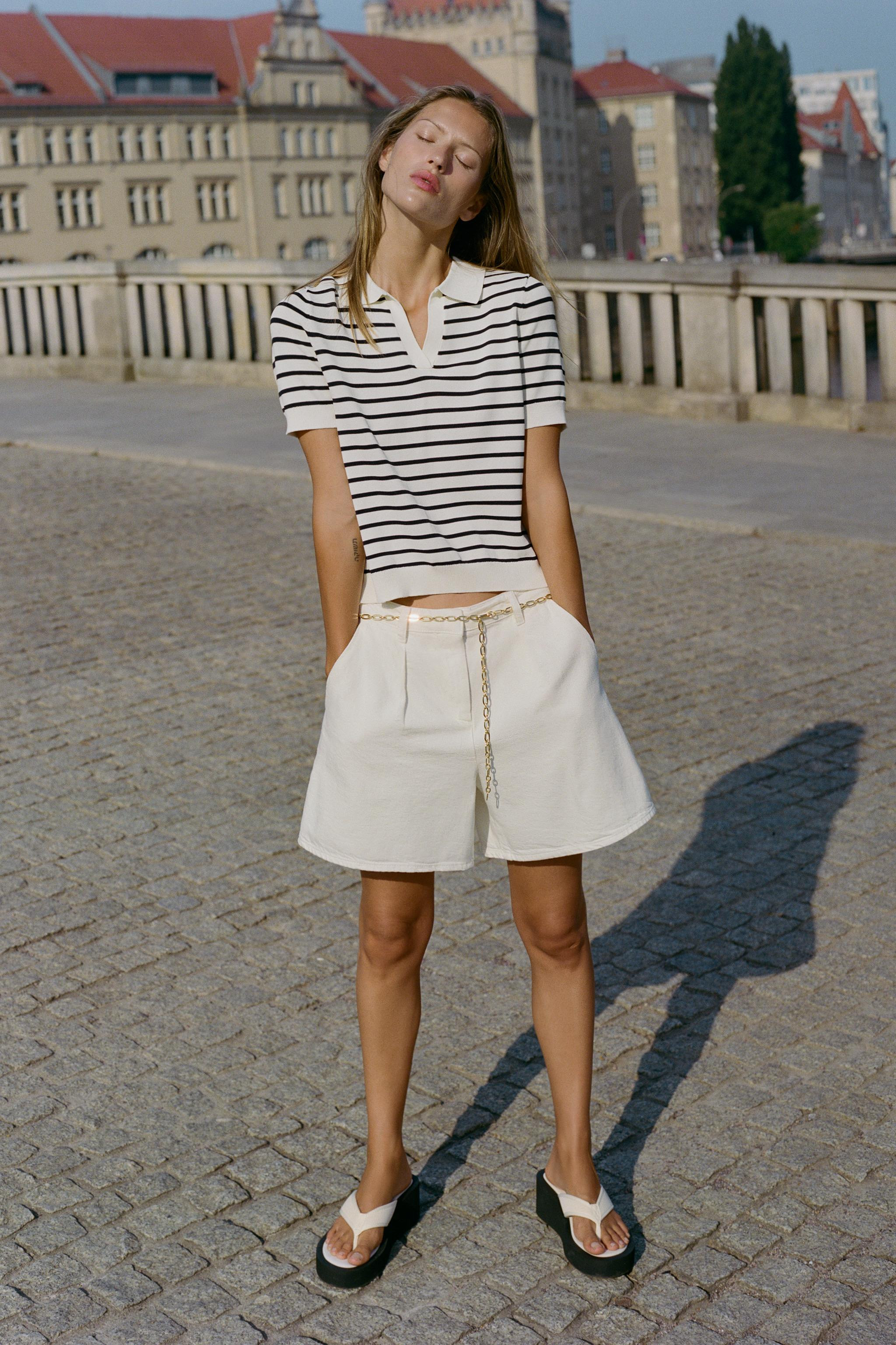 STRIPED SHORT SLEEVE KNIT POLO | Zara US