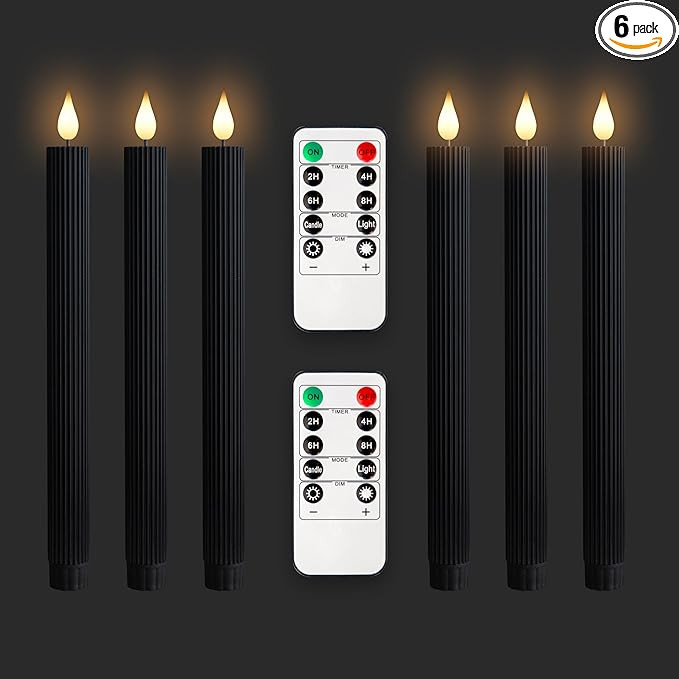 LED Flameless Black Taper Candles with 10-Key Remote Timer,Battery Operated Warm 3D Wick Light Wi... | Amazon (US)