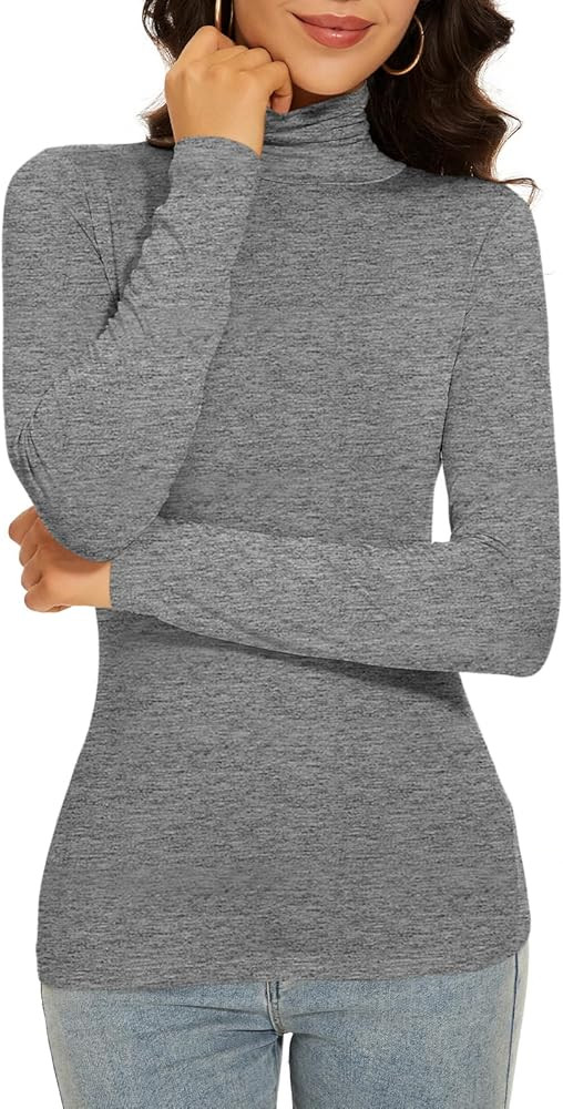 Women's Turtleneck Long Sleeve Thermal Tops Slim Fitted Lightweight Thin Basics Layer Tshirt (XS-... | Amazon (US)