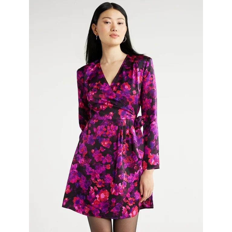 Scoop Women’s Rosette Satin Mini Dress, Sizes XS-XXL | Walmart (US)