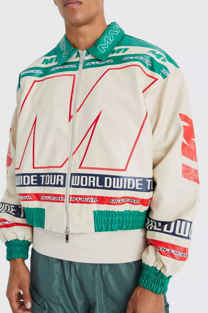 Boxy Pu Collared Varsity Bomber | Boohoo.com (UK & IE)