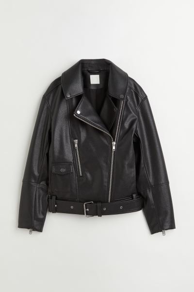 Classic biker jacket in imitation leather with a diagonal zip down the front and notch lapels wit... | H&M (UK, MY, IN, SG, PH, TW, HK)