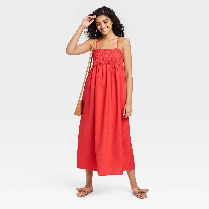 Women&#39;s Spaghetti Strap Smocked Dress - A New Day&#8482; Red S | Target