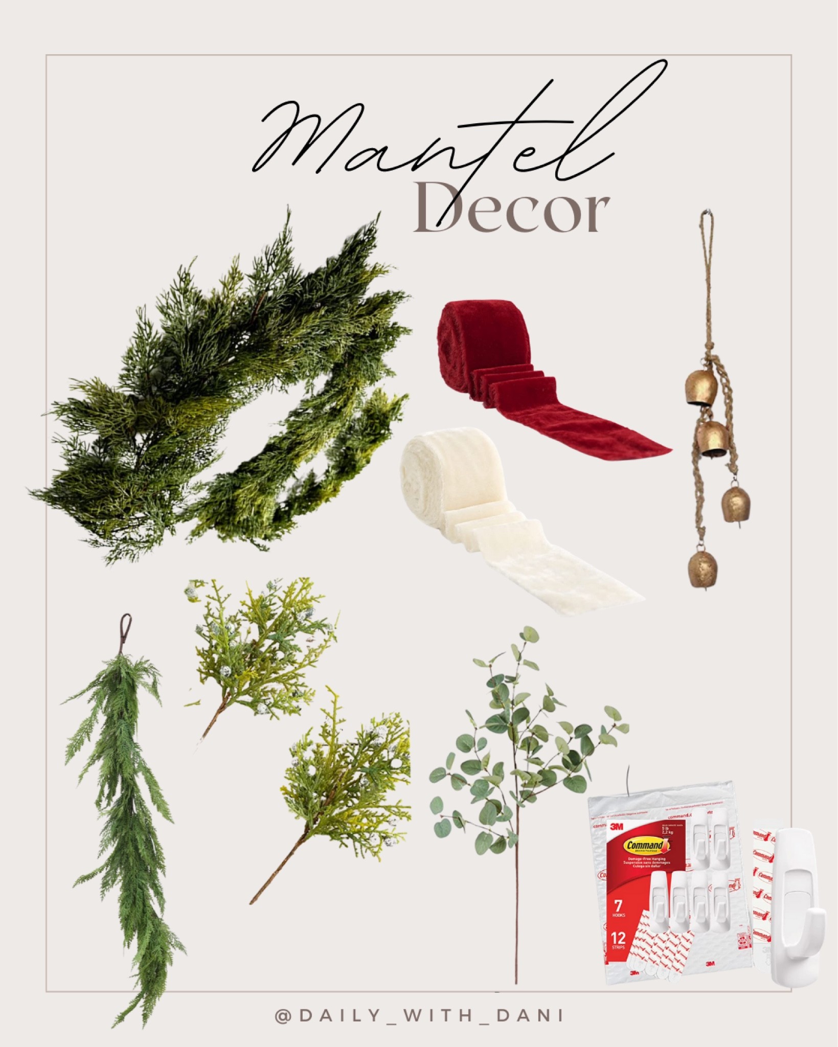 @afloral greenery. Mantle decor. Faux cedar garland. Eucalyptus stems. Juniper berry stems. Brass bells. Velvet ribbon. Command hooks. Holiday finds. Fireplace decor. @amazonhome

#LTKHoliday #LTKhome #LTKSeasonal
