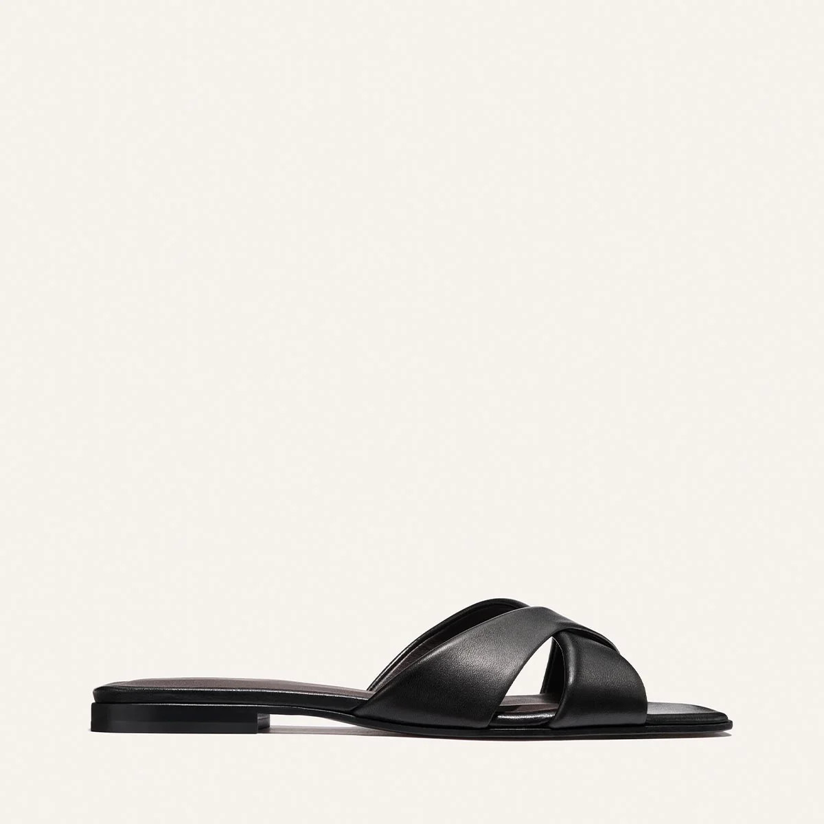 The Selene Flat Sandal - Black Nappa | Margaux