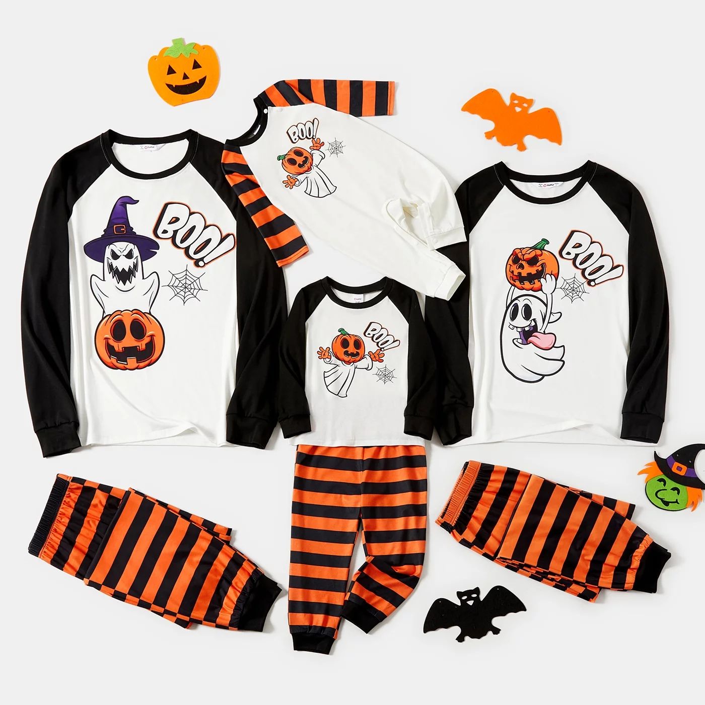 PatPat Halloween Family Matching Raglan-sleeve Pumpkin Ghost & Letter Print Striped Pajamas Sets ... | Walmart (US)