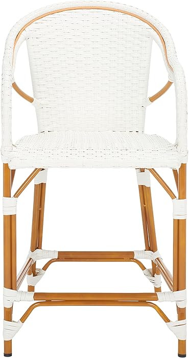 SAFAVIEH Outdoor Collection California White Bistro Woven Counter Stool with Arms (Fully Assemble... | Amazon (US)