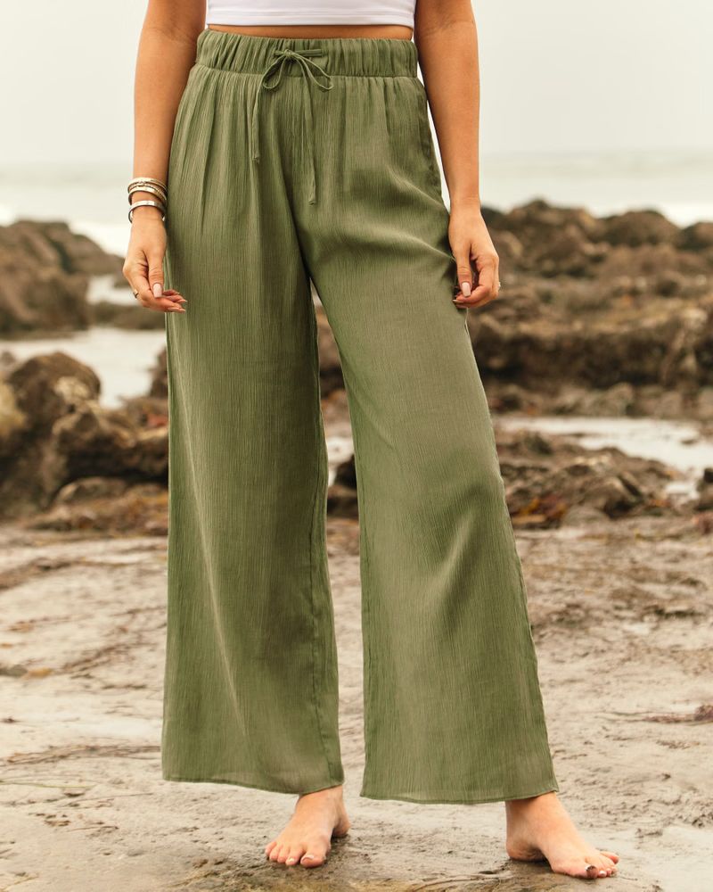 Crinkle Pull-On Wide Leg Pants | Abercrombie & Fitch (US)