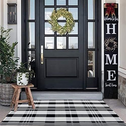 Buffalo Plaid Outdoor Rug Black and White Check Rug 35.4'' x 59'' Cotton Hand-Woven Checkered Fro... | Amazon (US)