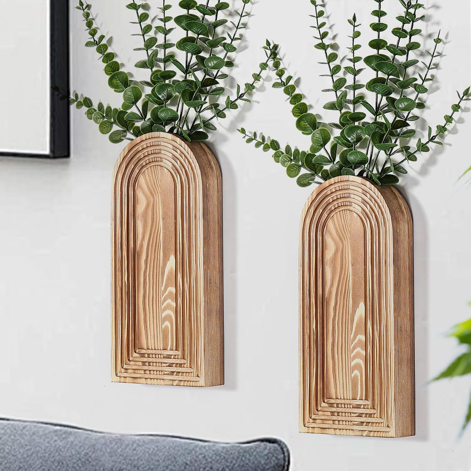 Amazon.com: Dnnnii 2 Pack Wooden Wall Vase Set - Brown Finish Modern Farmhouse & Boho Wall Decor ... | Amazon (US)