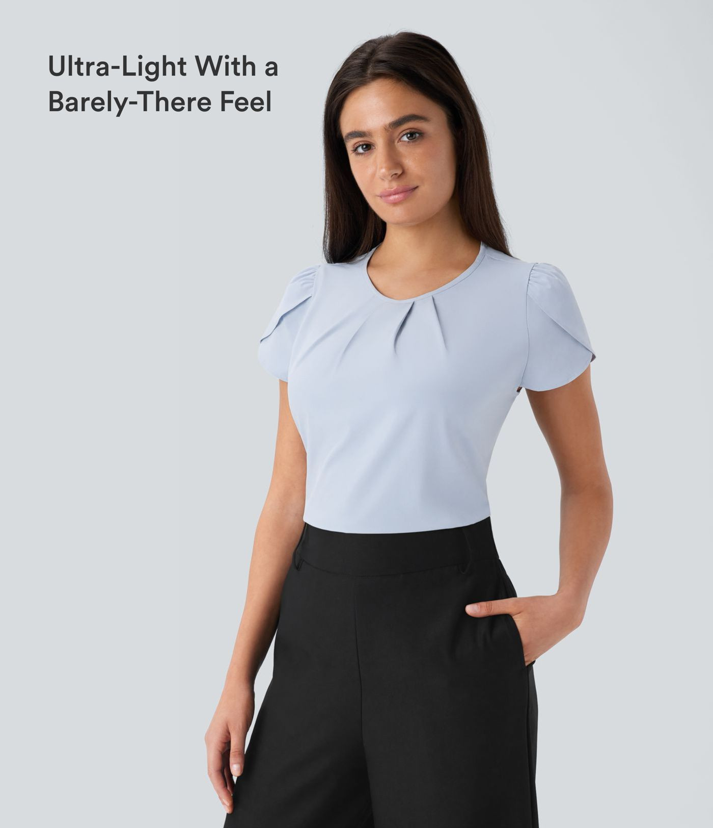 Breezeful\u2122 Round Neck Short Sleeve Keyhole Back Quick Dry Work Top | HALARA
