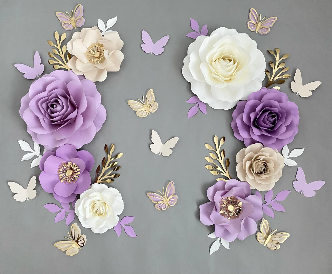 Paper Flower Set Purple Nursery Flowers Nursery Paper Flower Wall Decor Wall Flowers Baby Girl Nu... | Etsy (US)