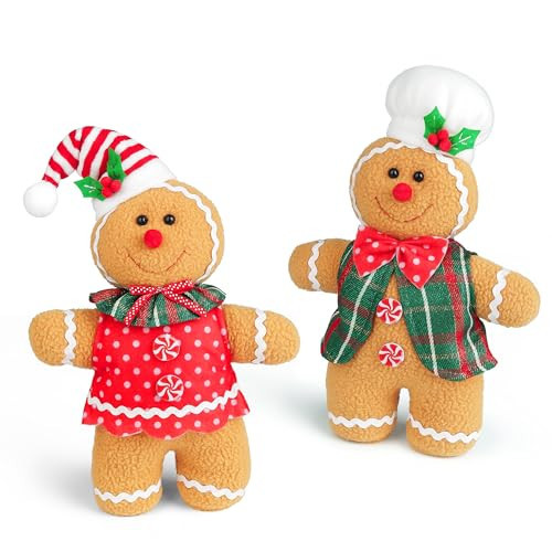 D-FantiX Gingerbread Man Christmas Plush Doll Sets, 2Pcs Handmade Boy Girl Stuffed Animal Toys, Collectible Standing Figurines Ornament, Christmas Decorations Indoor Home Decor | Amazon (US)