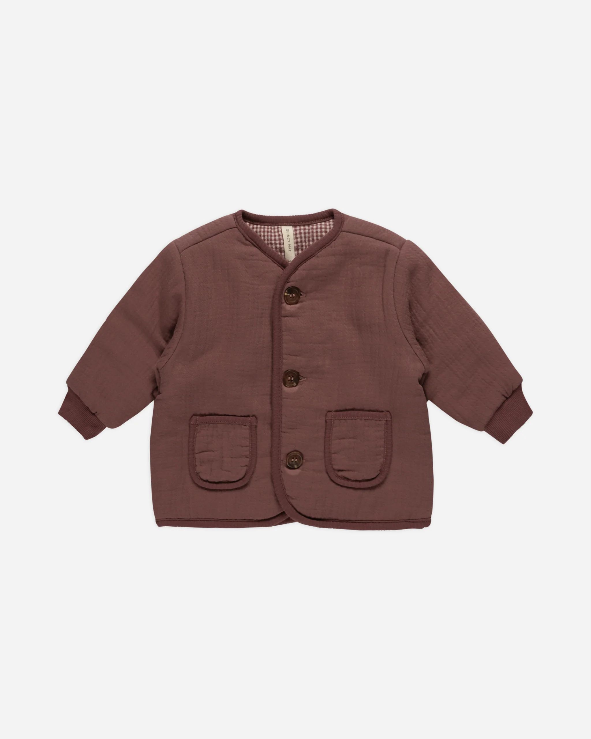 Quilted V-Neck Button Jacket || Plum | Rylee + Cru