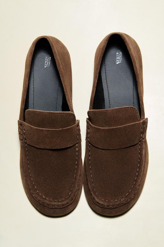 SPLIT LEATHER PENNY LOAFERS | Zara UK