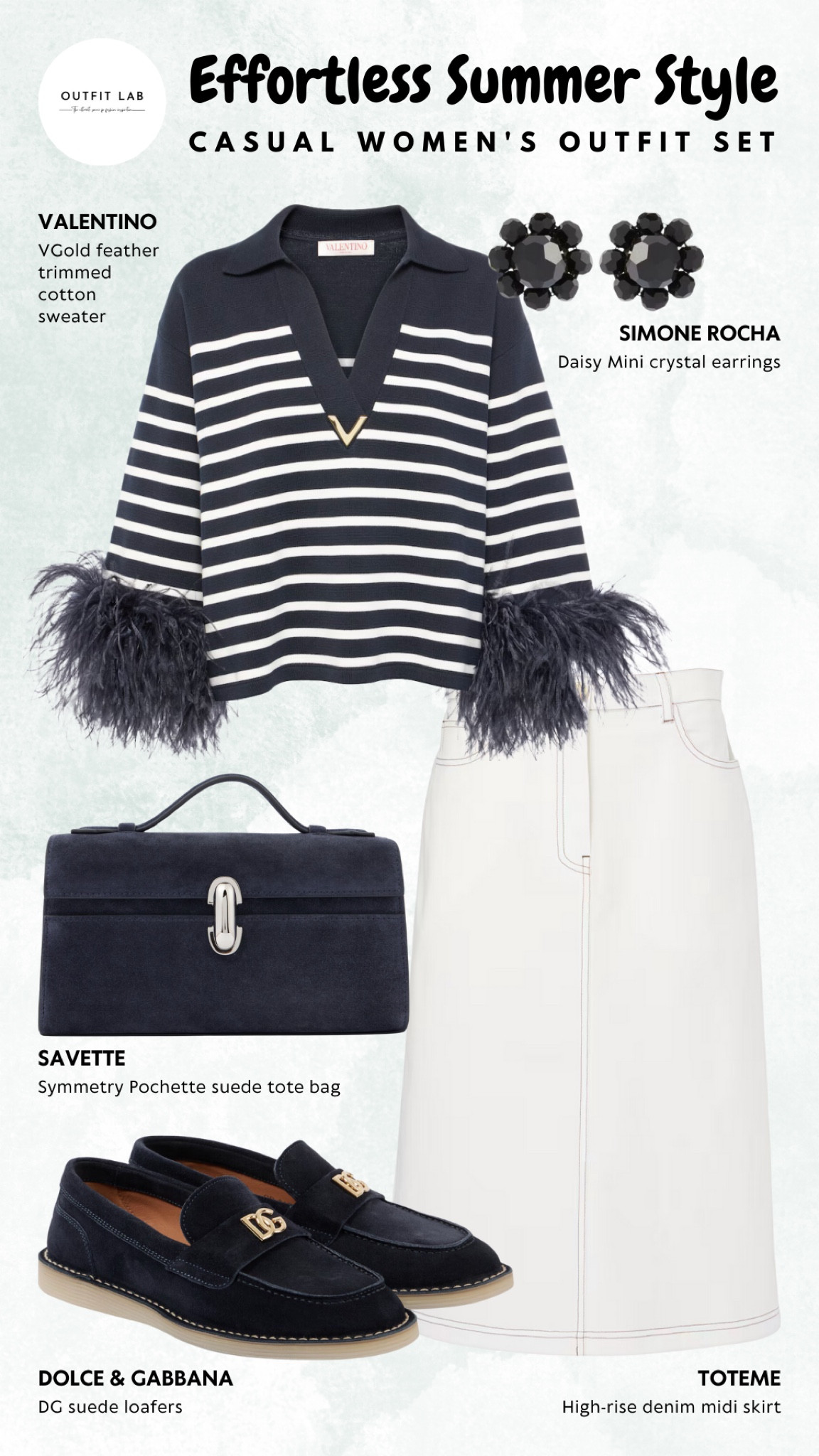 Effortless Summer Style: Casual Women's Outfit – Shop Now!

Stay effortlessly stylish this summer with a casual women's outfit. Featuring a chic Toteme skirt paired with a comfortable Valentino sweater for a relaxed yet fashionable look. Step into elegant Dolce & Gabbana loafers and carry your essentials in a sophisticated Savette bag. Complete the ensemble with Simone Rocha earrings for a touch of glamour. Perfect for any casual summer day, this outfit ensures you stay on-trend and comfortable. Shop now to elevate your summer wardrobe!

#LTKxNSale #LTKStyleTip #LTKSeasonal