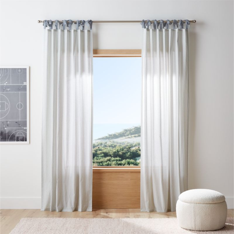 84" Blue Organic Cotton Windowpane Plaid Curtain Panel + Reviews | Crate & Kids | Crate & Barrel