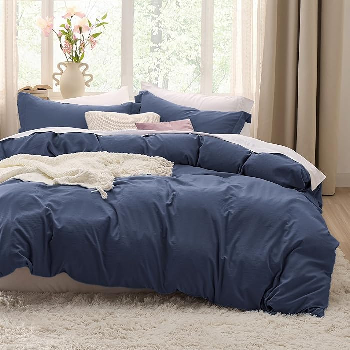 Bedsure Navy Duvet Covers Queen Size - Prewashed Cotton-Like Duvet Cover, Soft Queen Duvet Cover ... | Amazon (US)
