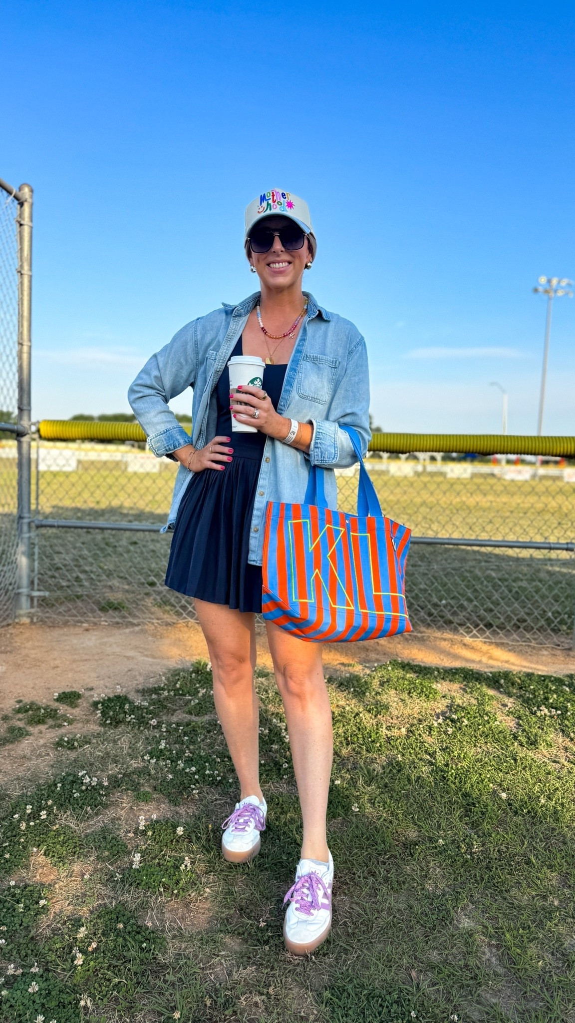 Baseball mom outfit, striped monogram tote, active dress

#LTKootd #LTKmomlife #LTKActive