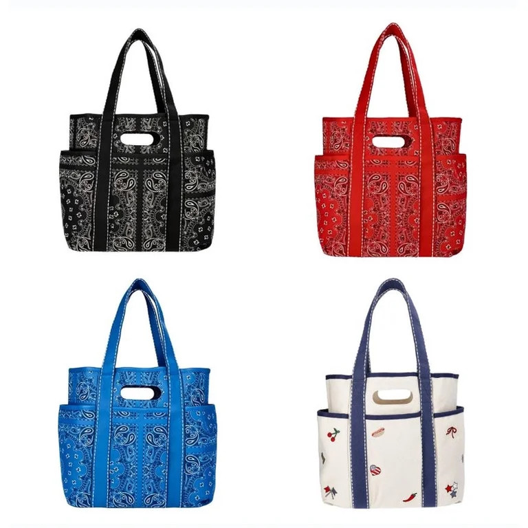 Women's Americana Cut Out Tote Bag,Red Bandana Print Shoulder Tote Bag with Multiple Pockets,Larg... | Walmart (US)
