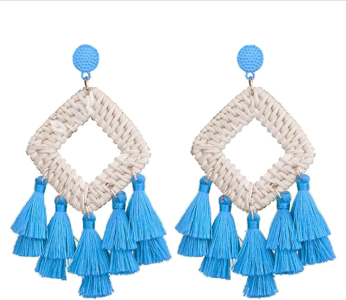 Bohemia Tassel Earrings Statement Handmade Dangle Ethnic Fringe Earrings Bamboo Weaving Geometric... | Amazon (US)