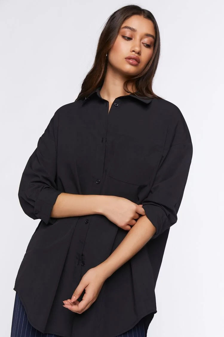 Oversized Longline Poplin Shirt | Forever 21 (US)