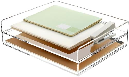 2 Pack- Stackable Paper Letter Tray, A4 File Tray Desk Organizer, Acrylic Desk Organizers and Acc... | Amazon (US)
