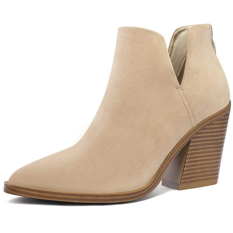 Pennysue Women's Middle Heel Ankle Booties Nude Thick Heeled Stacked Short Boots Size 6.5M | Walmart (US)