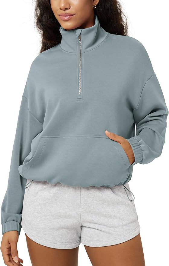 ODODOS Women's Modal Soft Cinchable Sweatshirts Half Zipper Funnel Neck Oversize Pullover with Po... | Amazon (US)