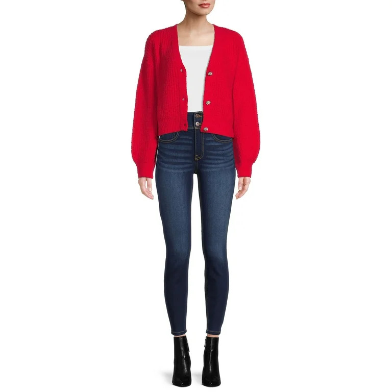 No Boundaries Juniors Ribbed Jewel Button Cardigan - Walmart.com | Walmart (US)