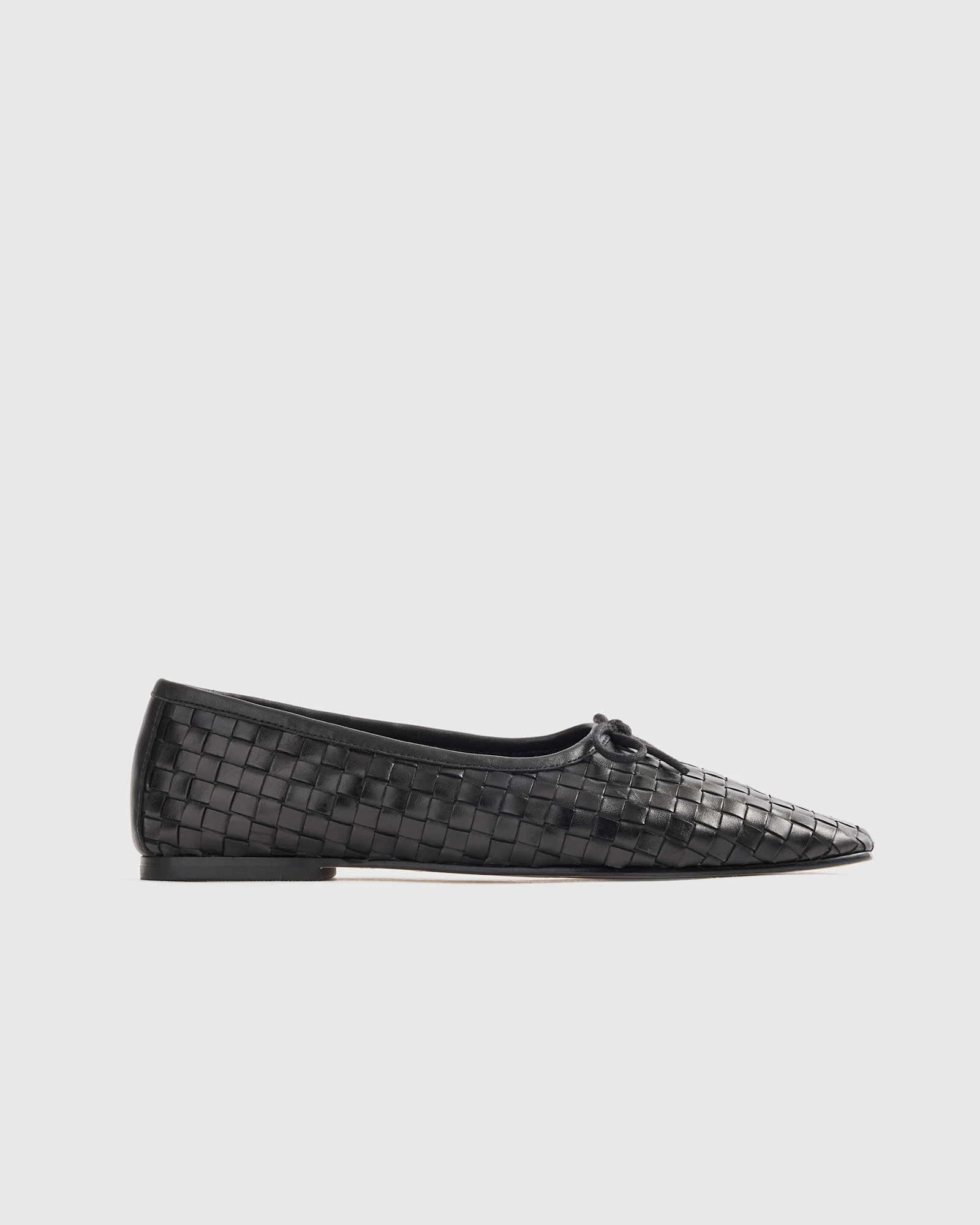 Quince | Women's Italian Leather Handwoven Square Toe Ballet Flat in Cognac, Size 5 | Quince